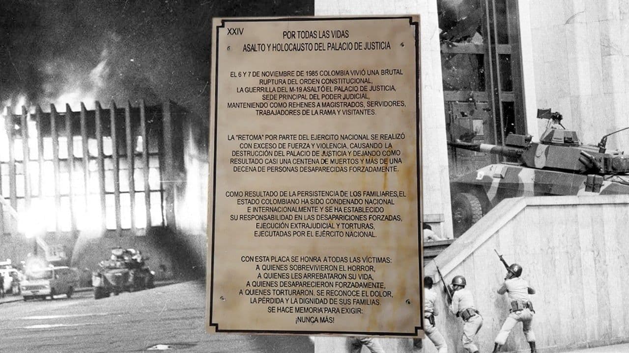 Placa en homenaje a las víctimas del ataque al Palacio de Justicia Placa en homenaje a las víctimas del ataque al Palacio de Justicia