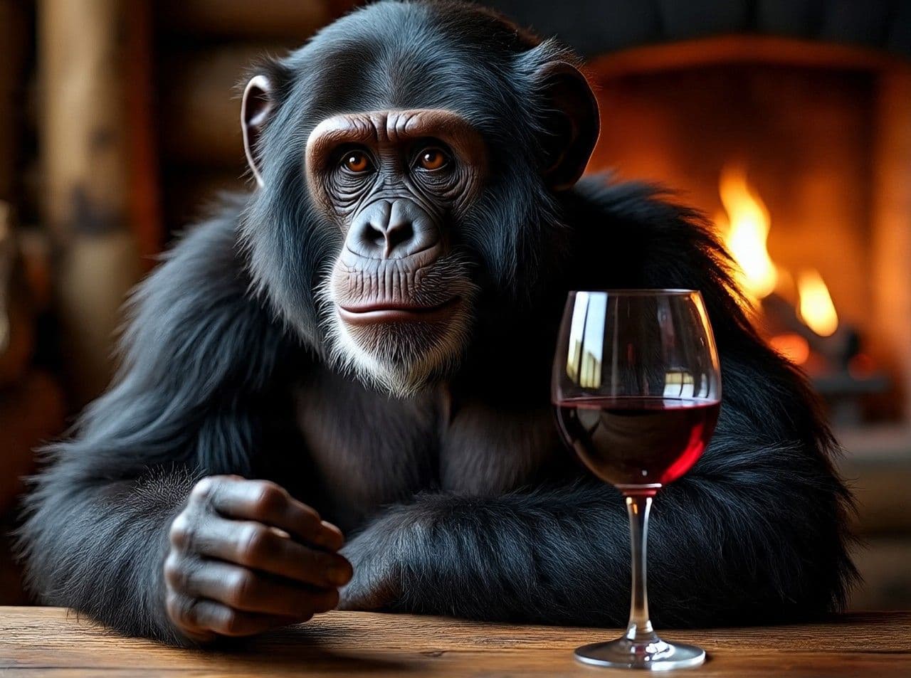 Chimpancé y vino Chimpancé y vino